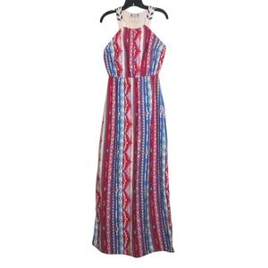 EUC Flying Tomato Maxi Dress Sleeveless Red White Blue Patterned Summer Casual M